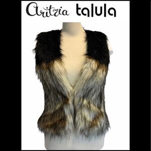 Aritzia Talula faux fur vest black cream brown Sz XS